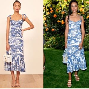 Reformation Blue and White Midi Dress